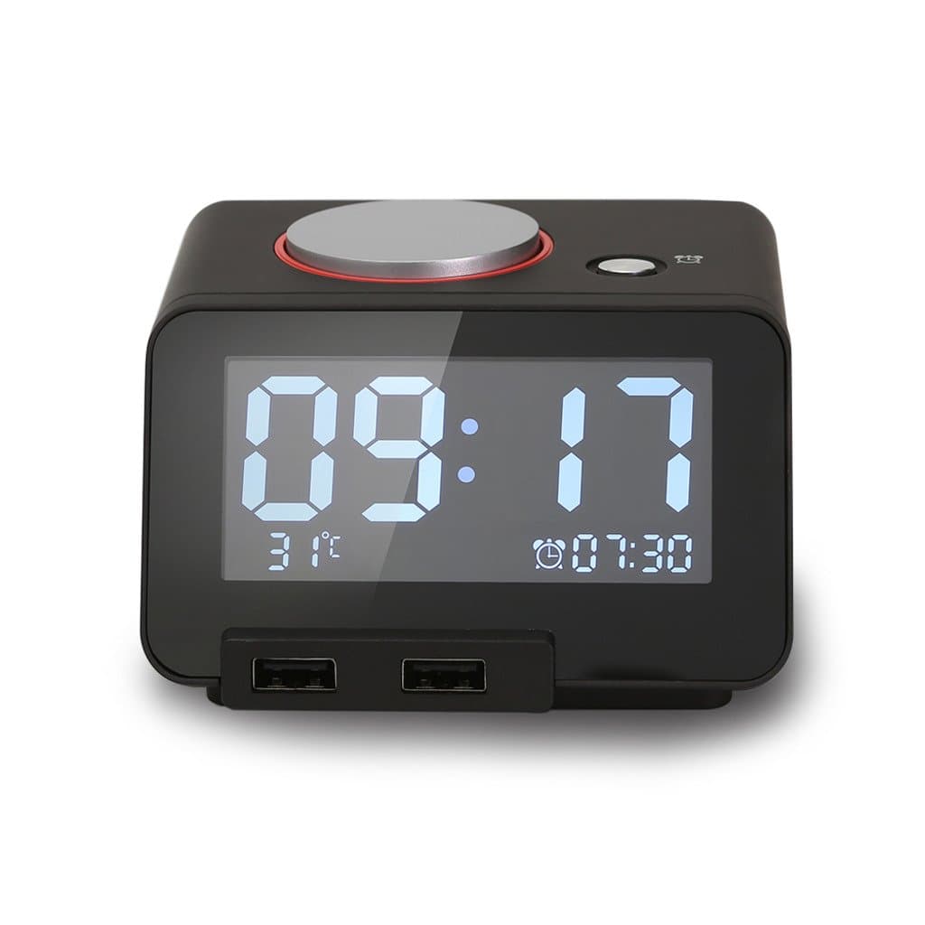 Homtime Multi-Function Alarm Clock with Dual Port USB (Black)