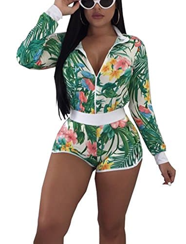 Two Piece Outfits for Women - Stripes Patchwork Zip Up Jacket Tops + Shorts Sets