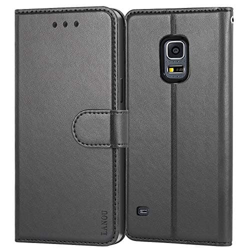 LANOU Galaxy S5 Case, Leather Case Samsung Galaxy S5 Wallet Cover Protective Case for Samsung S5 (Black)