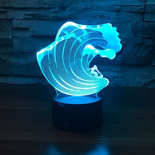 Surfer Curved 3D Night Light Colorful Touch Control Light Curved Ocean Wave Figurine 7 Colors Change USB LED for Desk Table with Multicolored USB Powered Home Decoration Best Gift for Kids