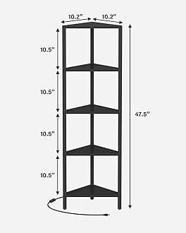TUTOTAK Corner Shelf with LED Light, 5-Tier Corner Bookshelf for Small Space, Narrow Display Corner Shelf Stand with Storage Rack, for Living Room, Bedroom, Black BS05BK005L