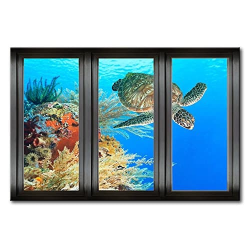DIY Artwork Animal Canvas Wall Art Window Wall Decor Turtle Picture on Canvas Fancy Underwater Scenery Window Canvas Giclee Printing Art (No Frame Canvas Printing) (Turtle 1)