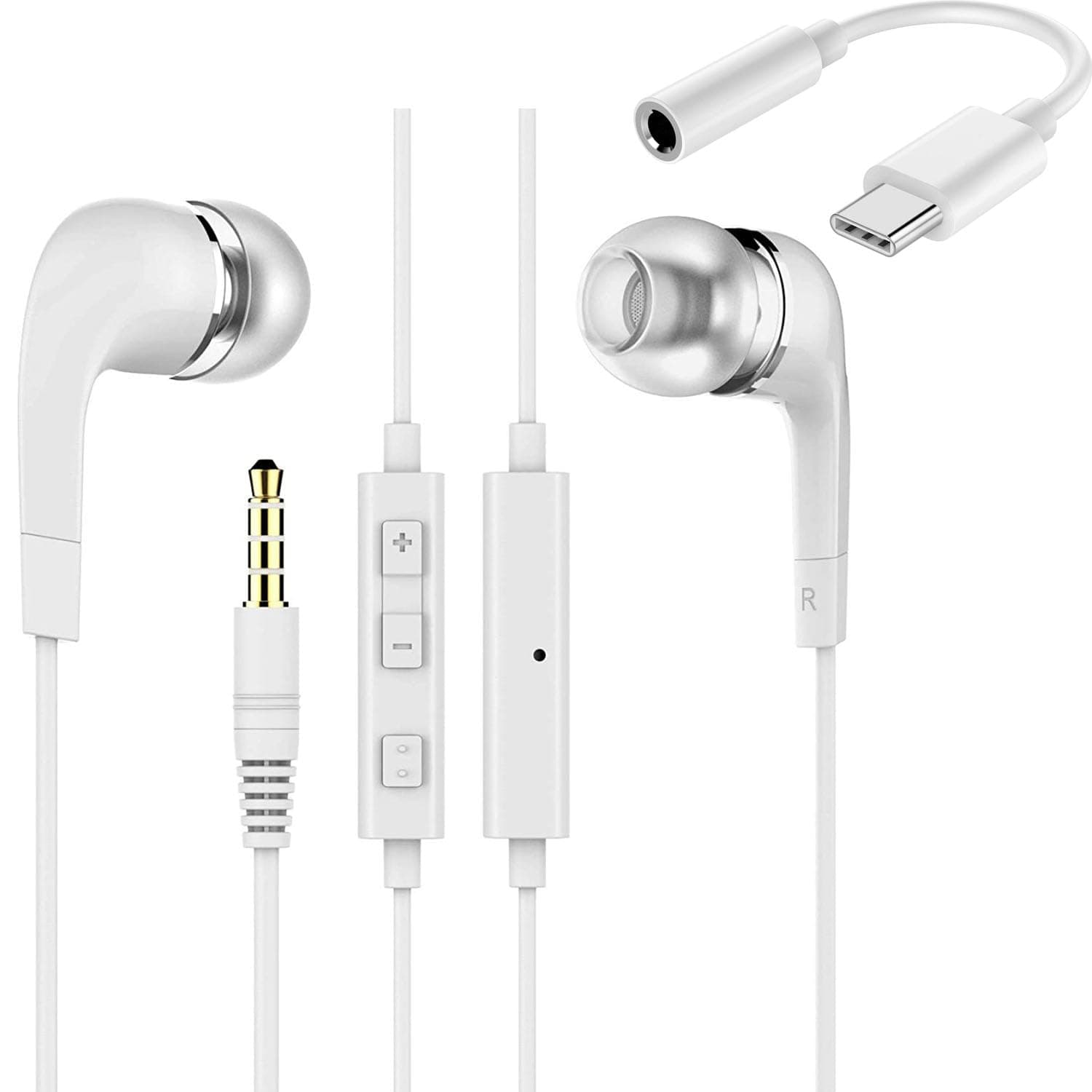 Type-C Earphones for One-Plus 6T / One-Plus Six T Earphones Original Like Wired in-Ear Headphones Stereo Deep Bass Headset Earbud with Type-C to 3.5mm Audio Jack, Mic (TYR1, White)