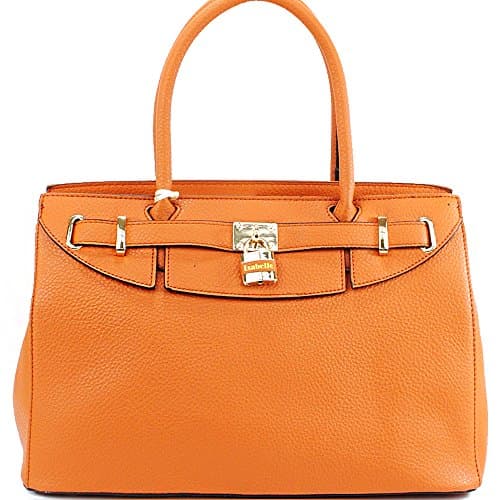 Designer Inspired "Hermes Birkin Looking" Pad Lock Solid Color Structured Tote Handbag