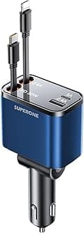 [Upgraded] 4 in 1 Retractable Car Charger, SUPERONE Smaller Fast Car Phone Charger 69W with Cord, USB C and iPhone Car Charger Adapter, Compatible iPhone 17/17 Pro Max/16/15/14/13, Sumsung