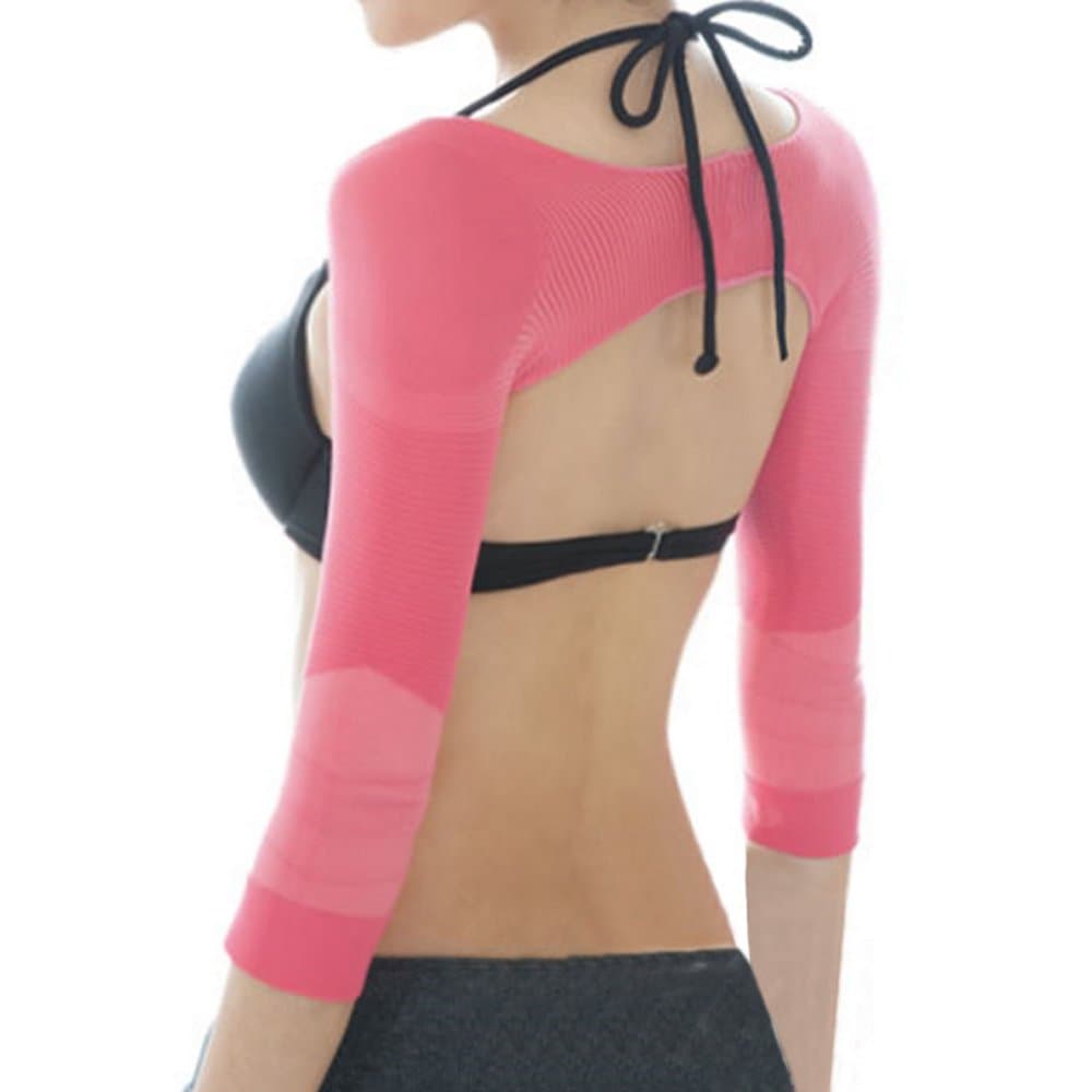 Body Shaper Arm Slimmer Back Shoulder Support Posture Corrector Long Sleeve for Women, Pink S