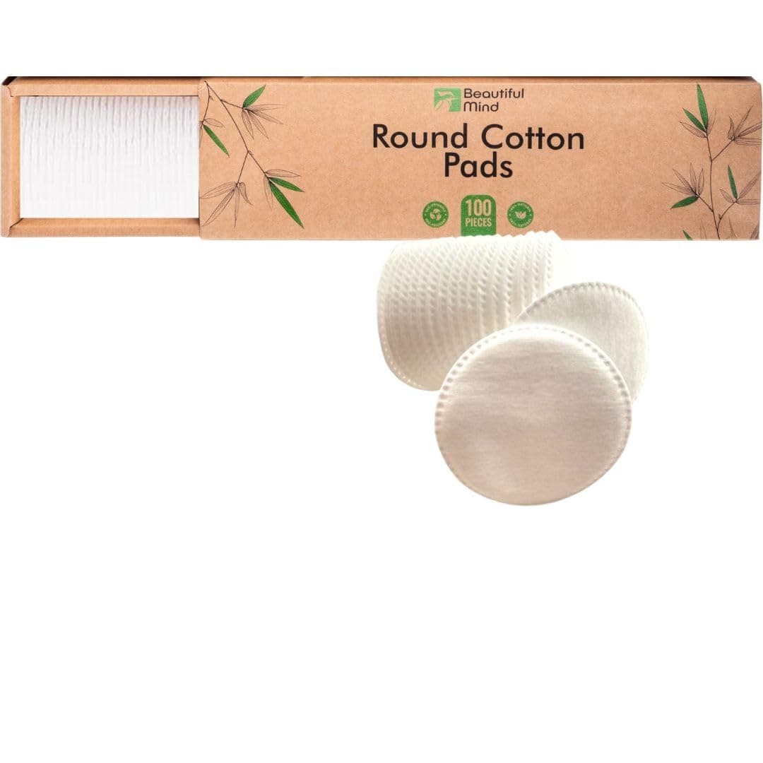 Cotton Round Pads for Face 100 Pack - 3 Layer Eye Makeup and Nail Polish Remover - Lint Free Cleansing Circle Pad for Facial Exfoliating, Toner - Travel Size Skin Care Rounds