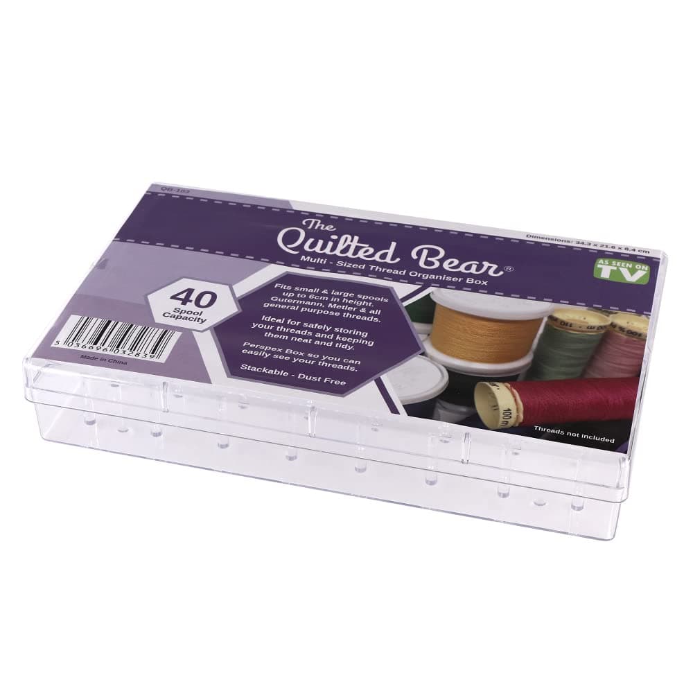 The Quilted Bear 40 Spool Thread Box - Stackable Strong Acrylic Plastic Sewing Box Multi-Size Spool Holder Great As Sewing Thread Storage Organiser
