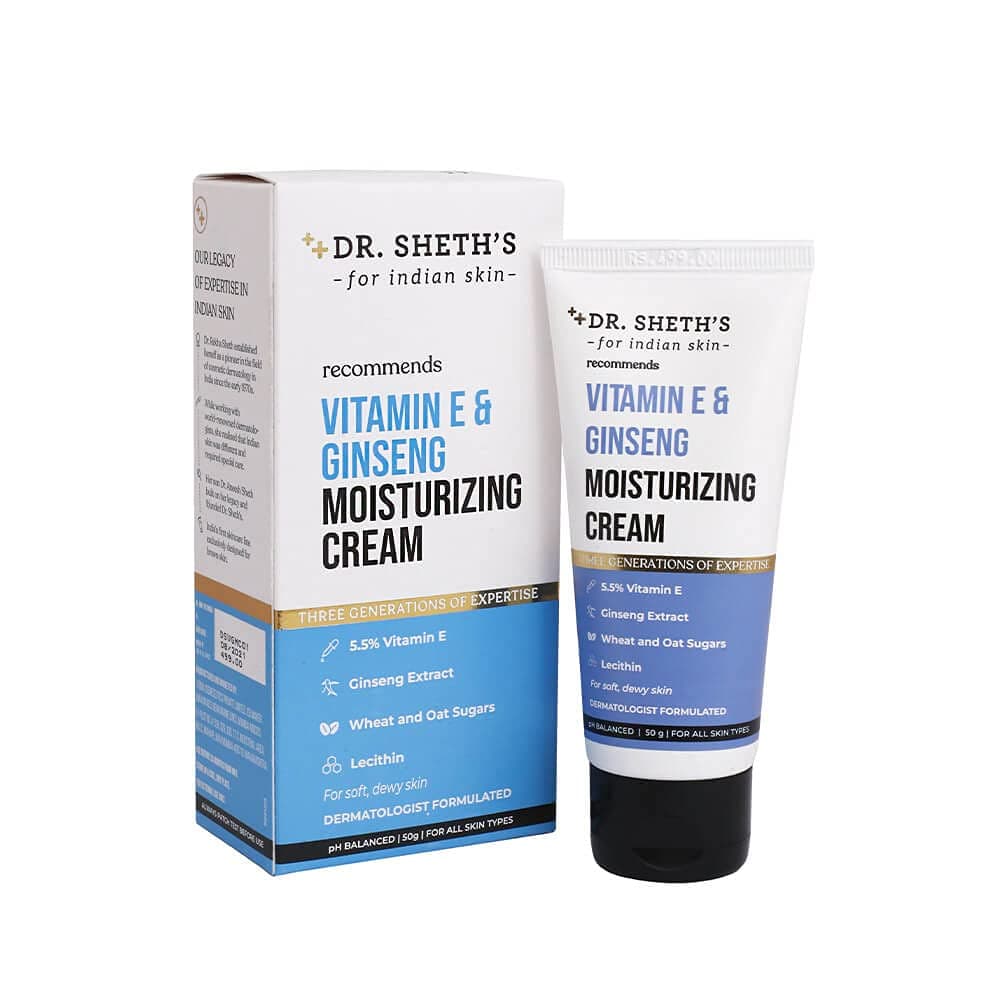 Dr. Sheth's Vitamin E & Ginseng Face Moisturizer Cream for Instant Hydration | Non-Greasy, Fast-Absorbing | Deeply Nourishes & Repairs Damage | For All Skin Types | For Women & Men | 50g