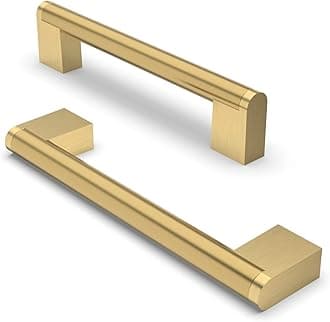 FURNIWARE 10 Pack Cabinet Pulls, Hardware Drawer Handles, Stainless Steel Kitchen Cabinet Door Handles Pull, Brass-128mm(5 Inch) Hole Center