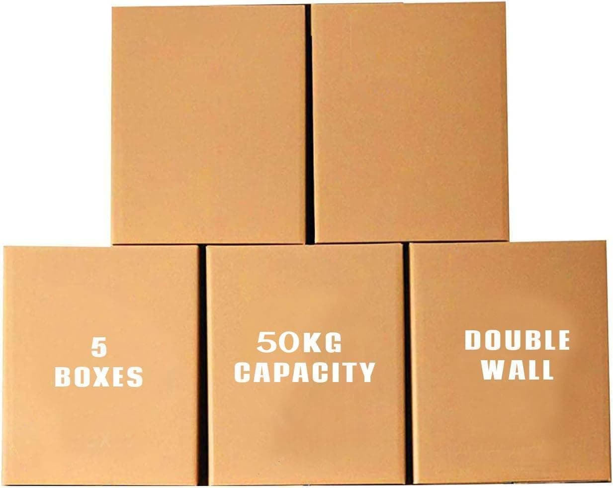 ECVV [5 Pack] Extra Large Double Wall 100% Recyclable Corrugated Cardboard Moving Boxes with 50 KG Capacity, [55 x 55 x 70 cm] Brown Carton for Packaging, Shipping and Storage, 5 ply Brown