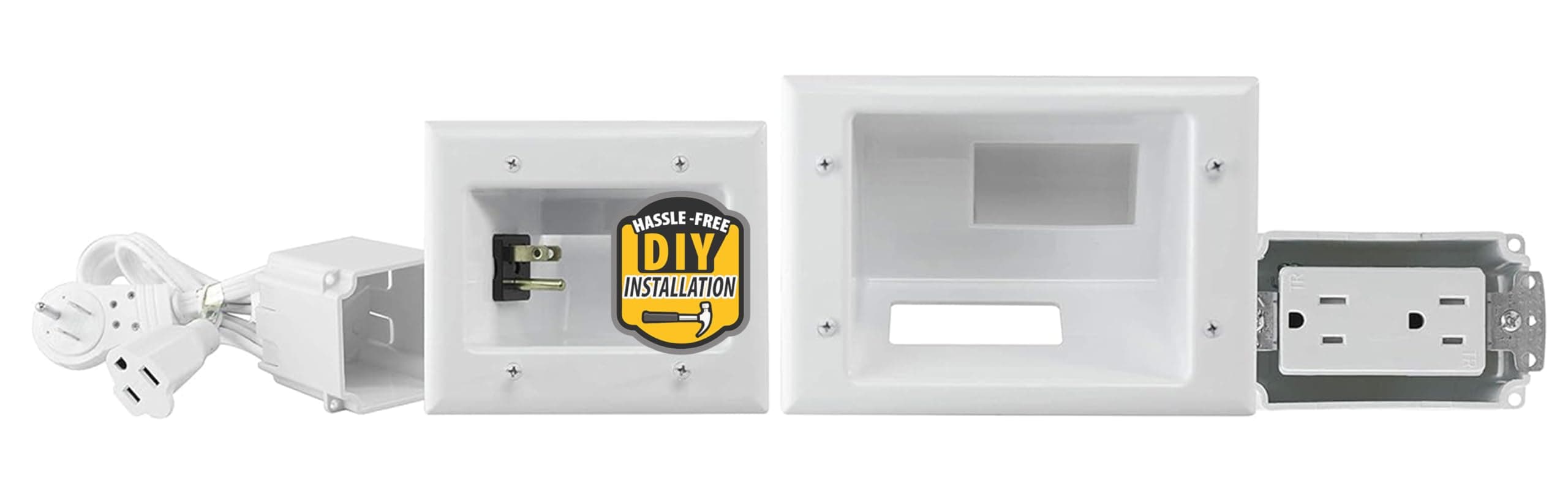 DATA COMM 45-0024-WH Recessed Pro-Power Kit with Duplex Receptacle and Straight Blade Inlet, White