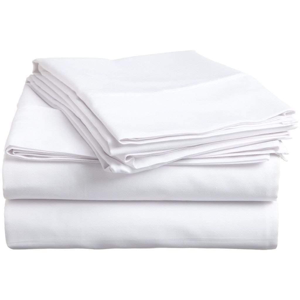 SRP LinenEgyptian Cotton 1500-Thread-Count Super Soft Extra Deep Pocket Sheet Set With Bonus Pillowcases Full XL (Full Extra Long) Solid White Fit Up to 10" inches Deep Pocket
