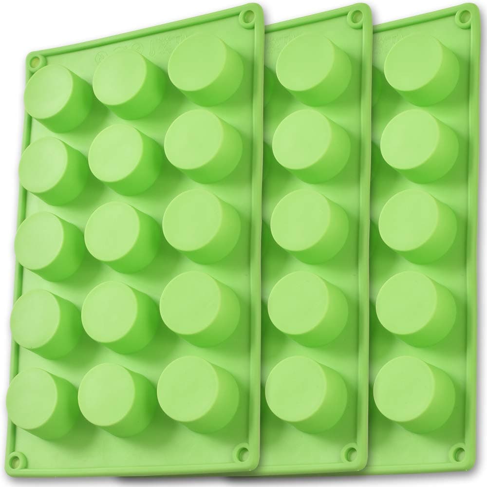 â Cylinder Silicone Mold, 3 Packs 15-Cavity Round Cylinder Mold for Cupcake, Handmade Soap, Muffin, Cake, Cheesecake, Brownie, Chocolate Cover-Green