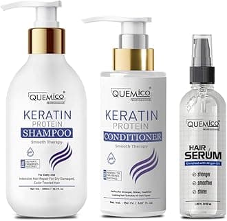 Sulphate Free Keratin Shampoo and Conditioner Combo with Hair Serum Set | Keratin Protein Shampoo (300ml), Conditioner (150ml) & Serum (50ml) | No Sulphate, Parabens & Silicones | Set Of 3