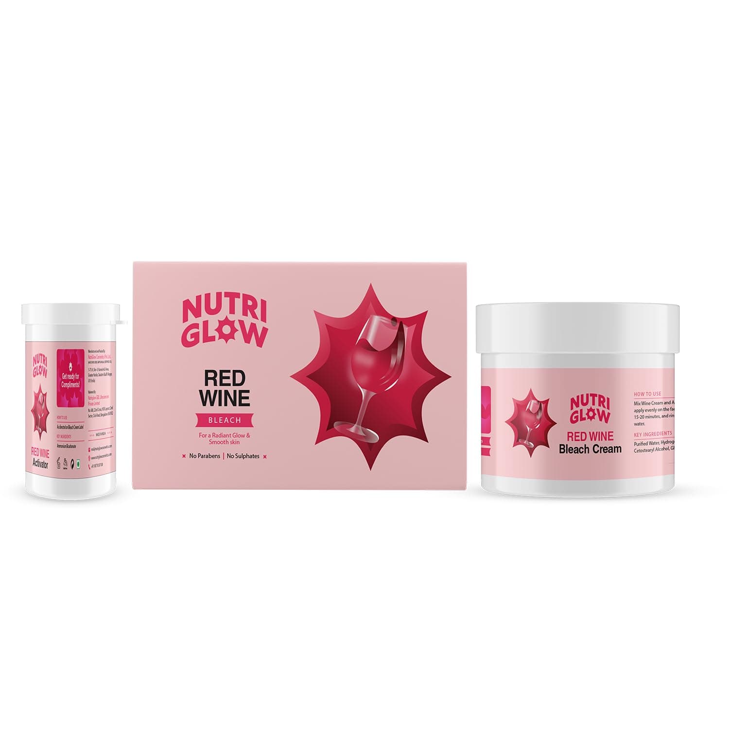 NutriGlow Wine Bleach Cream With Grape Extracts For Blemish Free Fair Complexion, Tan Remove, Glowing Skin, 43gm