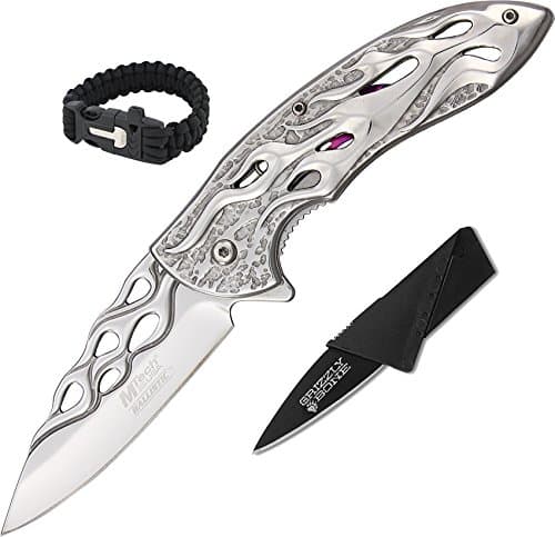 New Combo Pack MTech USA MT-A822CH Spring 4.75 Self Defense Weapon & Ultimate Survival Tool for Zombie Apocalypse Survival Kit w/ Free 550 Paracord Bracelet & Credit Card Knife Survival Life
