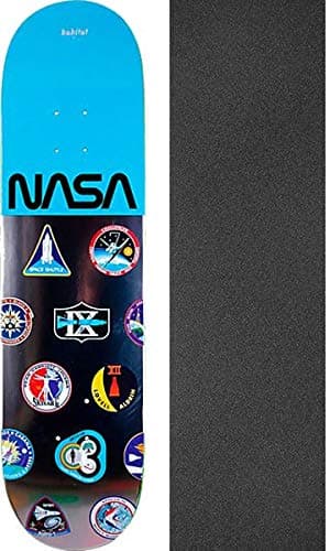 Habitat Skateboards NASA Logo Array Blue Skateboard Deck - 8.25" x 32.125" with Mob Grip Perforated Black Griptape - Bundle of 2 Items
