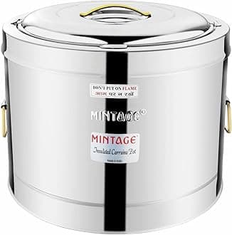 Mintage Sambar Pot Stainless Steel 25 Liters | Sambar Pot with Lid | Casserole for Cooking | Casserole with Side Handles | Canteen & Hotel Container | Biryani Box Puff Insulated Hot & Cold