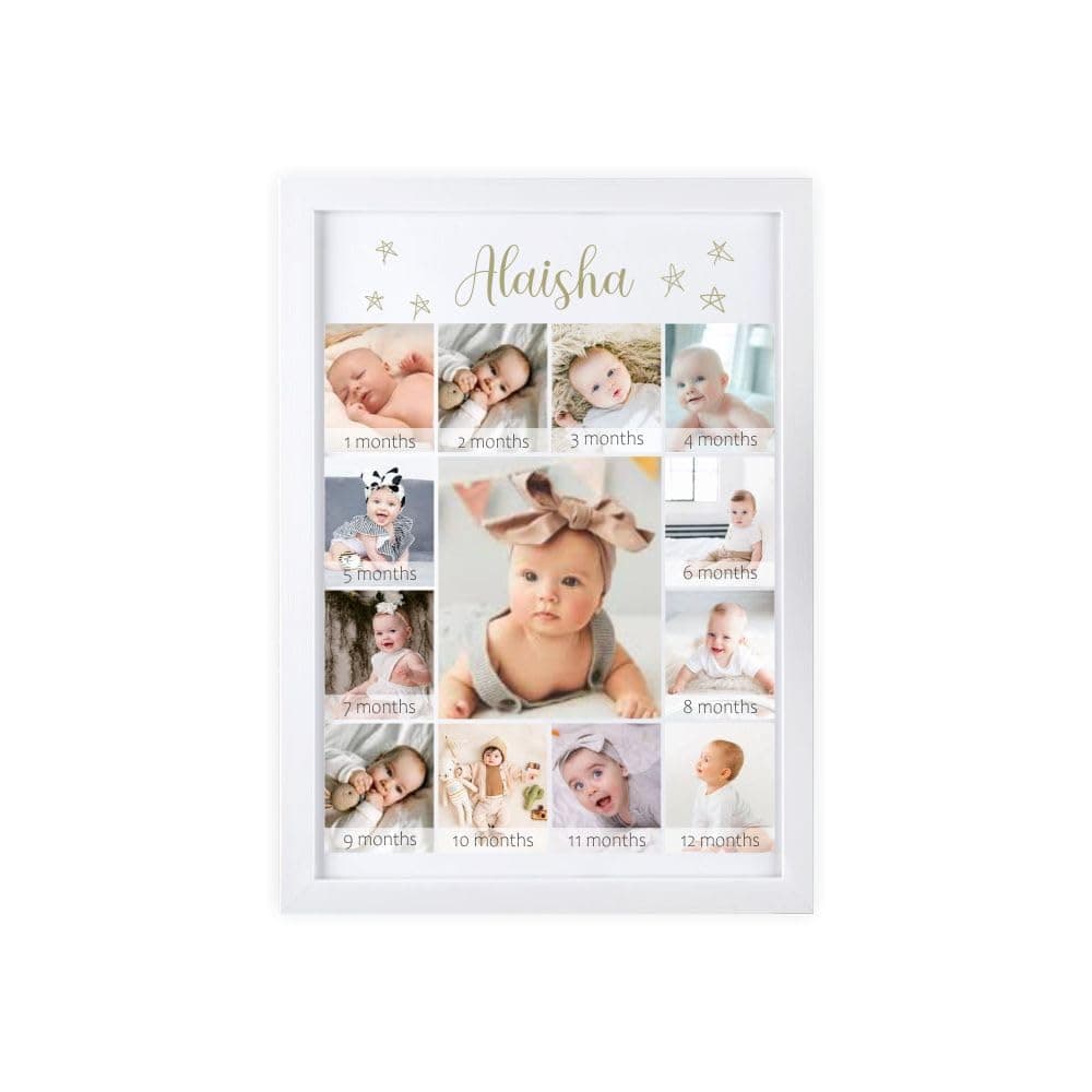 Dox Box Birth frame -First Year Baby Keepsake Photo Frame Gift for Newborn Baby (Month-to-Month Milestones)