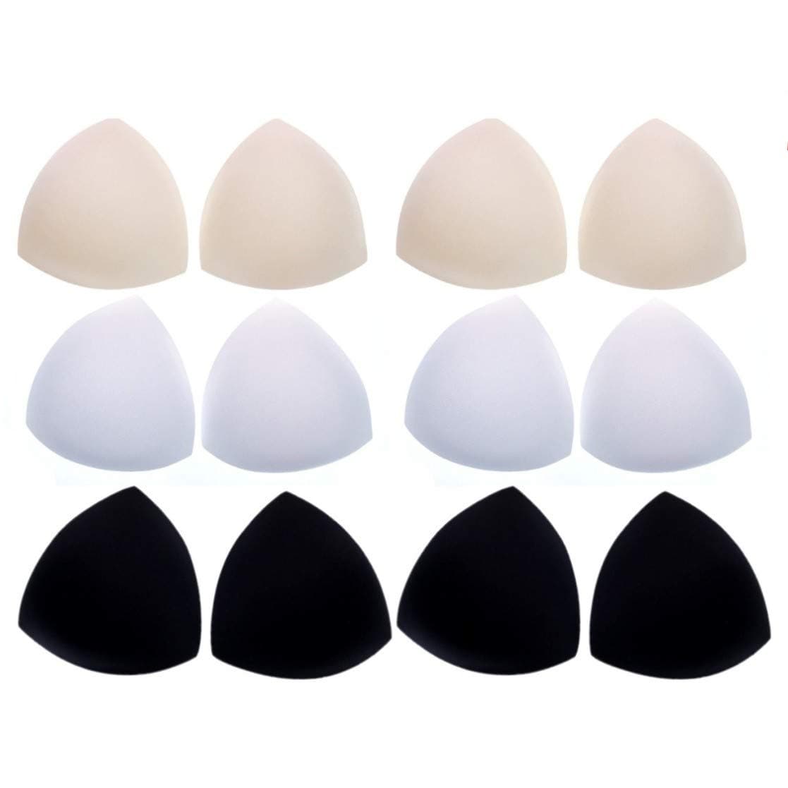 6 Pairs foam bra pad insert removable triangle bra enhancer cup for swimwear sports bra bikini, black white beige 3 colours