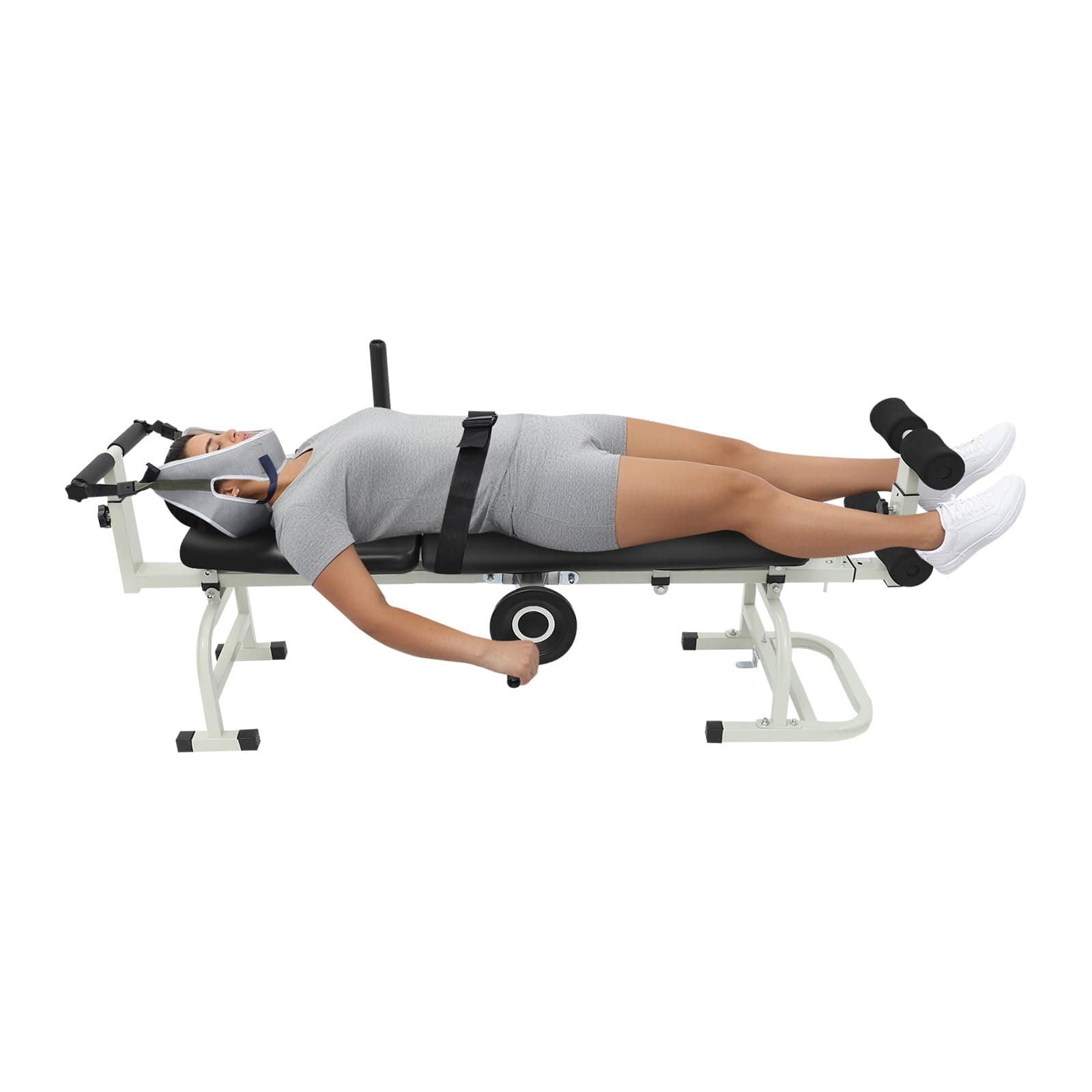OUKANING Massage Traction Bed Therapy Massage Bed Table Cervical Spine Lumbar Traction Bed Body Stretching Device Folding Back Stretch Bench for Lumbar Spine Cervical