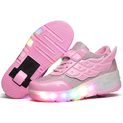 Unisex Kids LED Light up Retractable Roller Skate Sneaker Flashing Wheel Shoes for Girls Boys