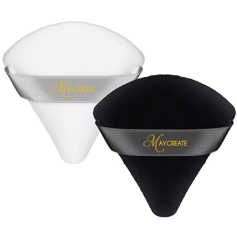 Maycreate2pcs Cotton Powder Puff Face Dry Wet Use Triangle Makeup Puff for Loose Powder Body Powder, Wedge Shape Velour Cosmetic Sponge for Contouring, Under Eyes and Corners