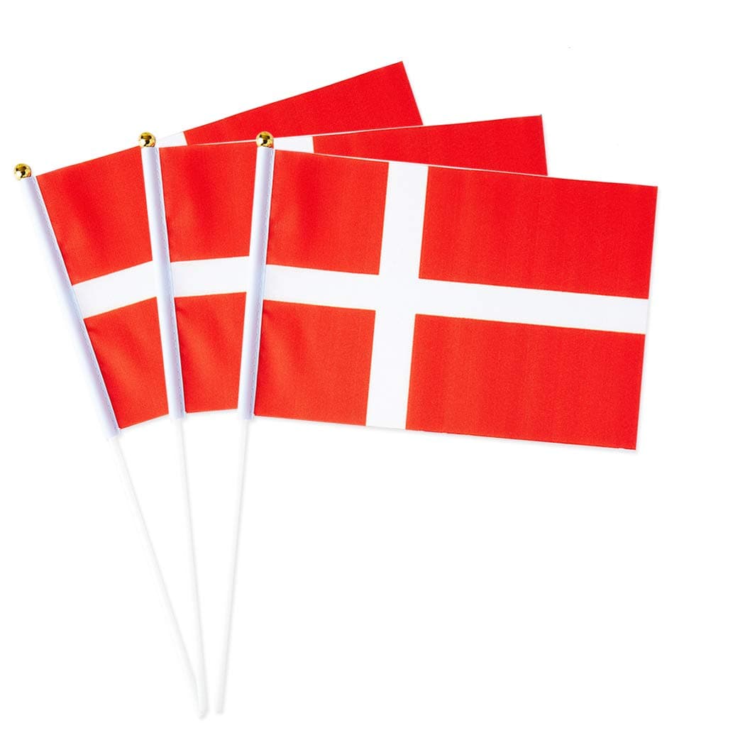 Denmark Flag Danish Flag, Small Mini Handheld Denmark Flags on Stick, Ideal for Party Parades Sports Events Patriotic Festival Decorations
