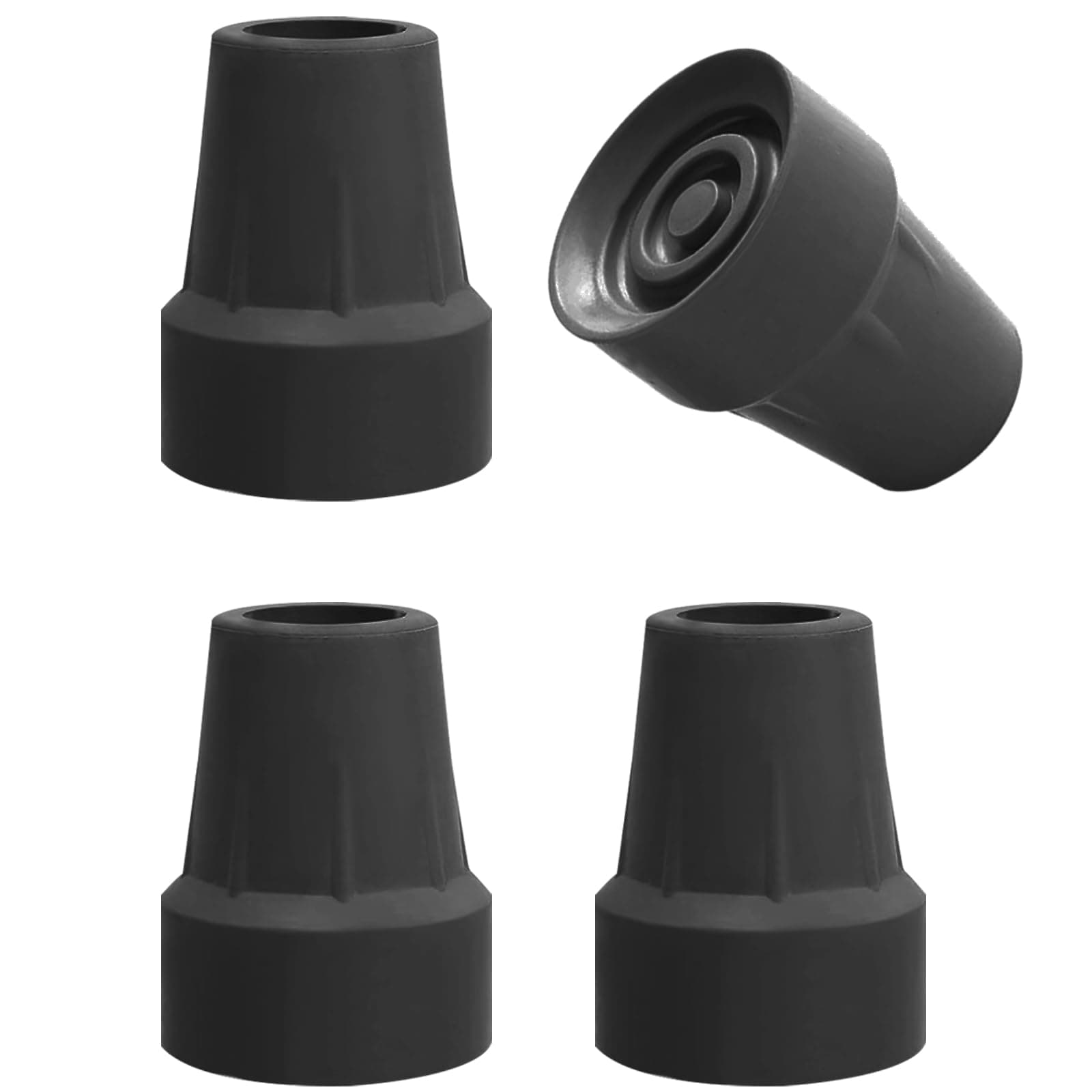 4 Pack 3/4 Inch Replacement Rubber Cane Tips for Canes Crutch Walking Sticks and Walkers (Black)