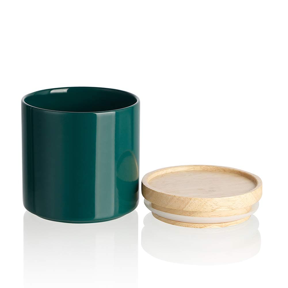 Sweejar Kitchen Canisters Ceramic Food Storage Jar, Stackable Containers with Airtight Seal Wooden Lid for Serving Ground Coffee, Tea, Sugar, Salt and More - 16 Fl Oz (Jade)