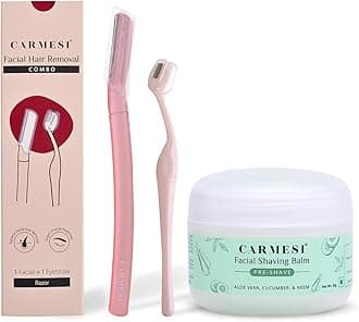 Carmesi Women's Face Hair Removal Combo | 1 Face Razor, 1 Eyebrow Razor, 1 Facial Shaving Balm | Instant & Painless Hair Removal | For Eyebrows, Upper Lip, Forehead, Peach Fuzz, Chin and Sideburns