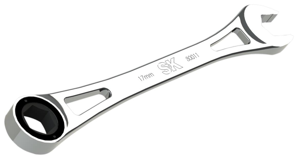 SK Hand Tool 80011 18 mm 6 Point X-Frame Metric Combination Ratcheting Wrench, Chrome, 1.7° Arc Swing, 216 Positions, Made in America