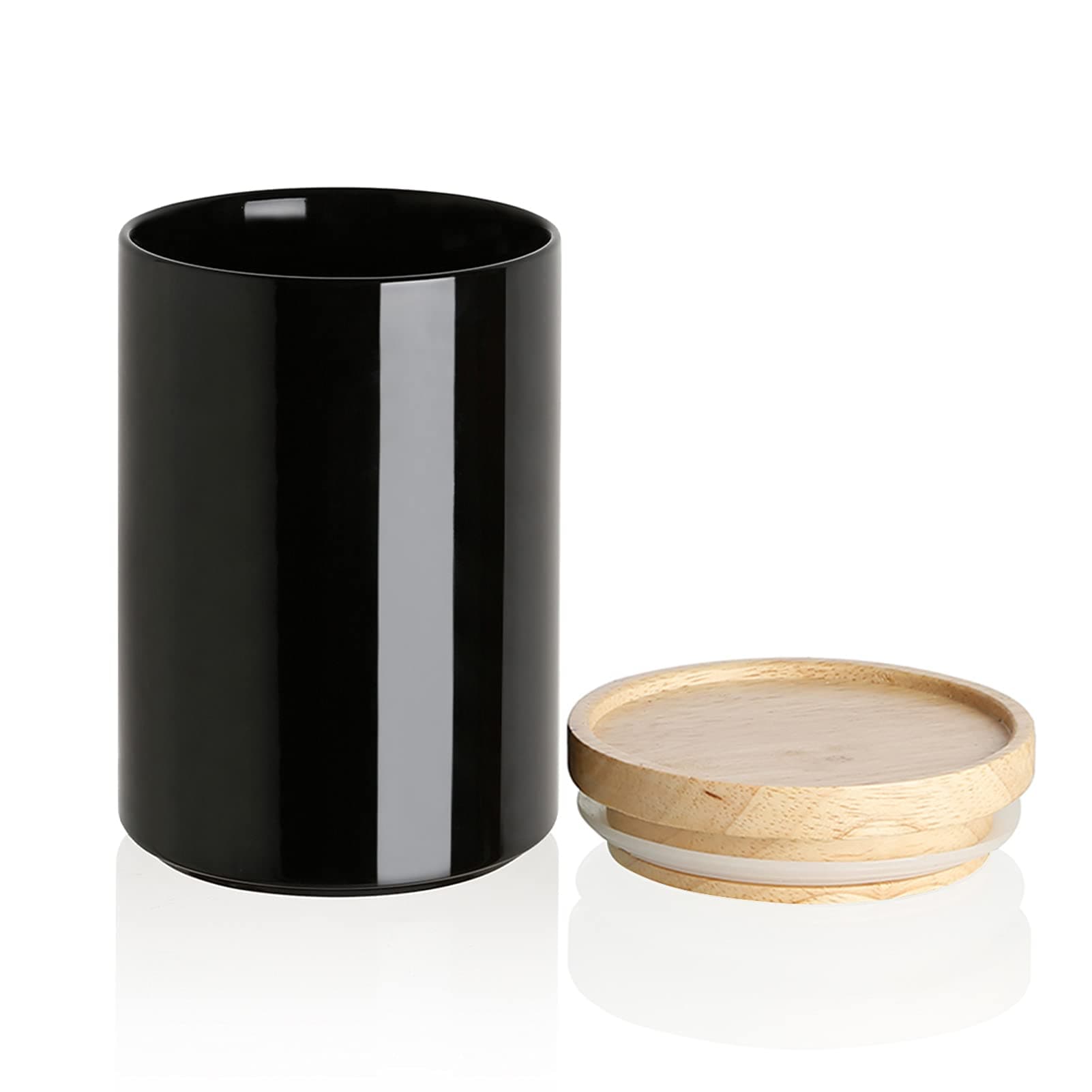 Sweejar Kitchen Canisters Ceramic Food Storage Jar, Stackable Containers with Airtight Seal Wooden Lid for Serving Coffee Bean, Flour, Tea, Cookies and More - 58 Fl Oz(Black)