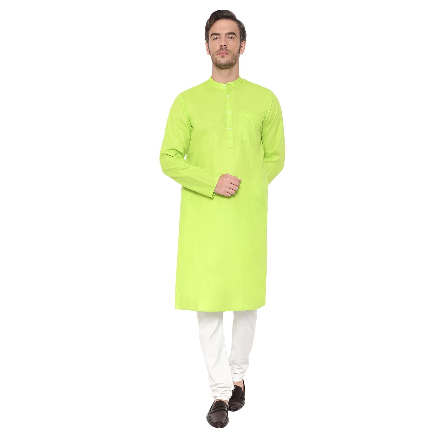LATEST CHIKAN Men's Cotton Blend Solid Long Kurta Full Sleeves - Casual Ethnic Wear