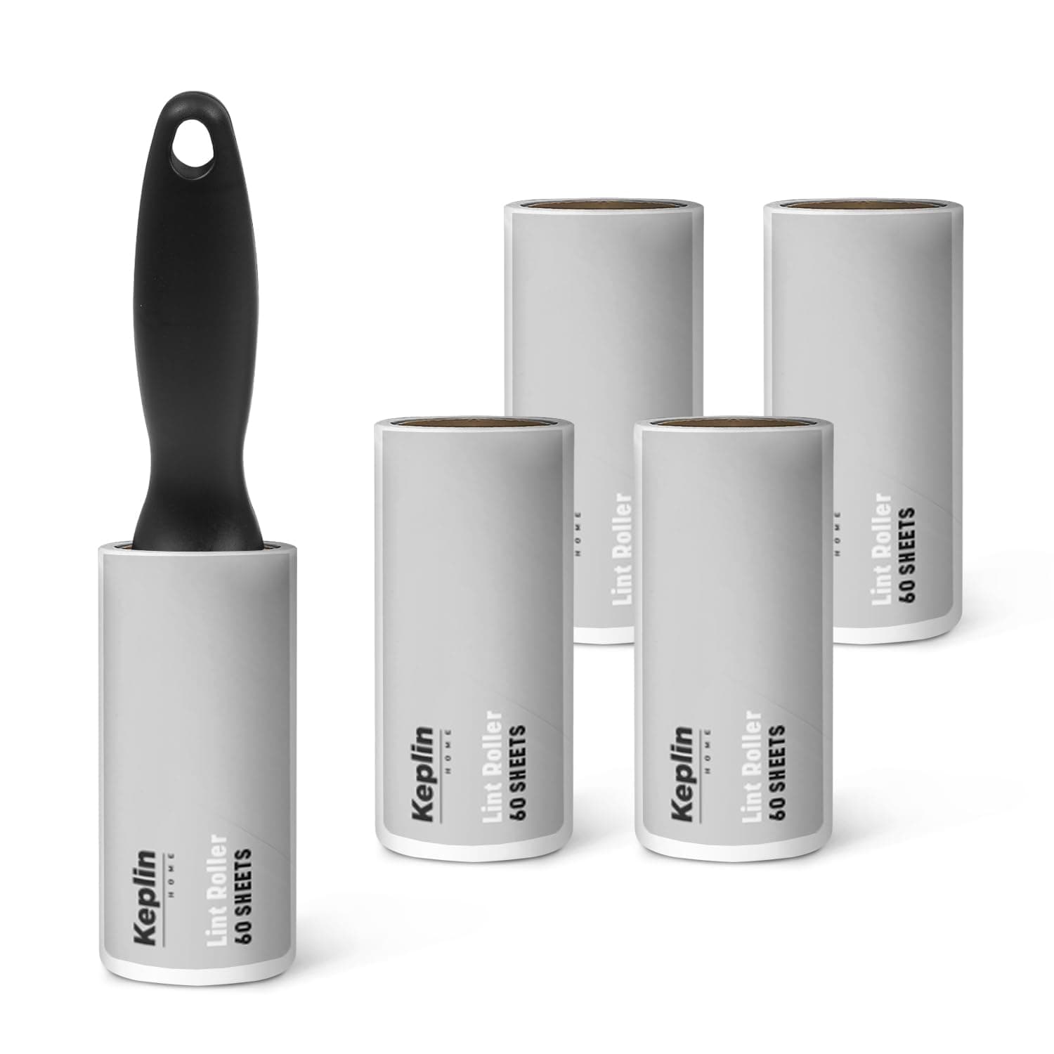 KEPLIN Lint Roller, 5 Sticky Replacement Heads with 1 Handle, Total 300 Easy Peel Sheets, Quickly Removes Animal Fur, Cat & Dog Hair, Dust & Fluff from Clothes, Furniture, Carpet (5 Pack / 300 Sheets)