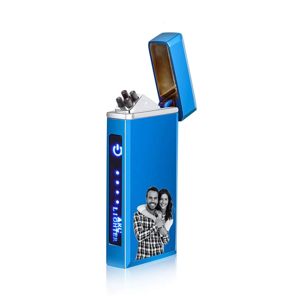 Fortheday Personalized Electric Lighter for Men Customized Engraved Lighter with USB Rechargeable Lighters for Father's Day Christmas Valentine's Gifts (Photo, Blue-Type2) (Blue-Photo-type2)