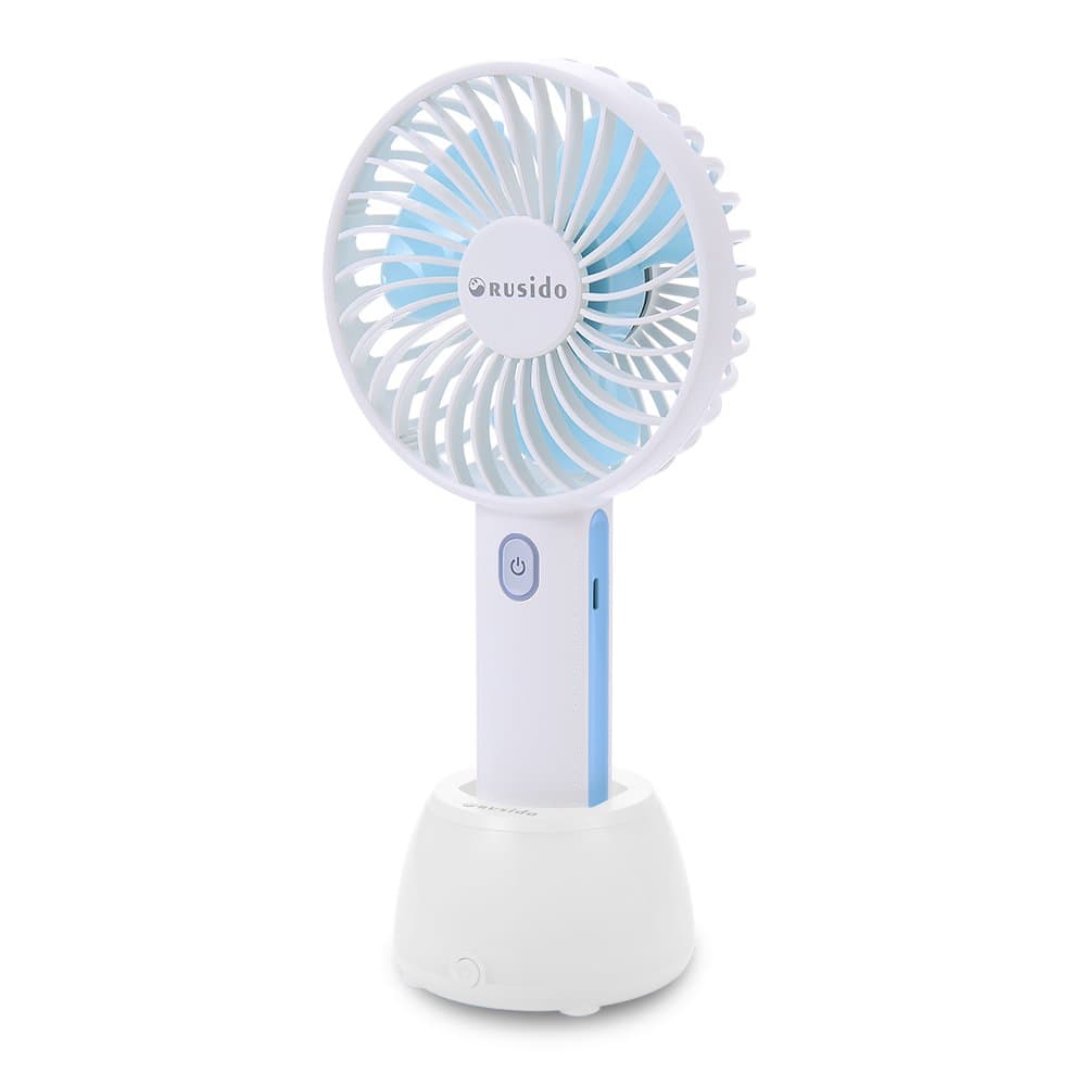 Rusido Portable Mini Handheld Fan with Base Containing Built-in 2000mAh Mobile Power and Base Colorful Lights Rechargeable Fan with USB (3 Speeds Blue) Suitable for Home Office Travel Outdoor