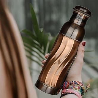 Antique Copper Water Bottle 34 Oz Drinking Copper Bottle with Aurvedic Benefits for Hiking Outdoor Gym Office Sports Leak Proof Travel Water Vessel With Bag