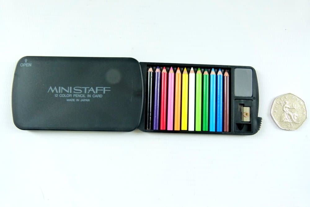 Japanese Tiny Mini 4.5cm in Length Colored Pencils in Case with Eraser and Sharpener - Black case