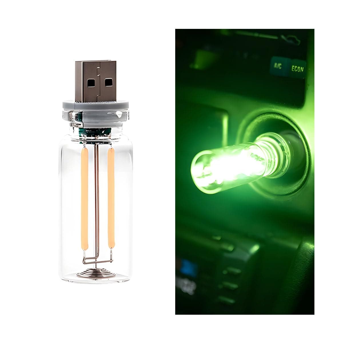 USB LED Car Atmosphere Light, Mini Vehicle Ambient Interface Charging Lighting Bottle, Portable Automotive Night Lamp Decoration Accessories, Universal for SUV, Sedan, Truck (Green)