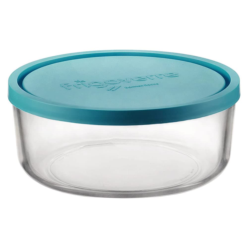 Bormioli Rocco Frigoverre Classic Glass 42.25 Ounce Round Container with Teal Lid
