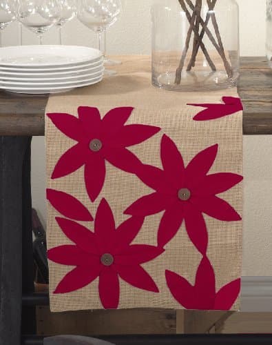 Airabella Collection Holiday Floral Design Table Runner, 16"x72" Rectangular (red/natural)