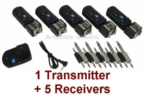 Wireless Radio Dual Hotshoe Flash Trigger 1 Transmitter + 5 Receivers for Both Speedlight Flash and Studio Strobe Light: Alien bees, Balcar, White Lightning, Elinchrom, Bowens, Photogenic, Hensel, Broncolor, Norman