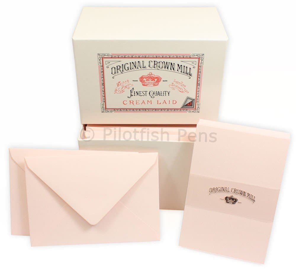Original Crown Mill Luxury A6 Writing Cards Box Set with Lined C6 Envelopes - Pink (Pack of 50), 17638
