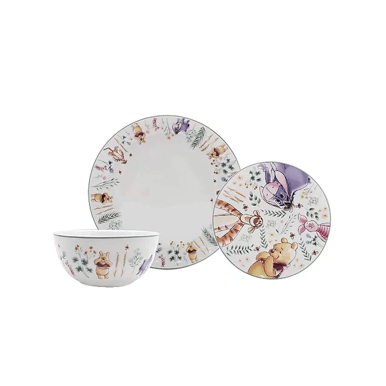 Disney Winnie The Pooh Spring Dinner Set 12 Piece Dinnerware Plate Set with Dinner Plate Side Plates and Bowls