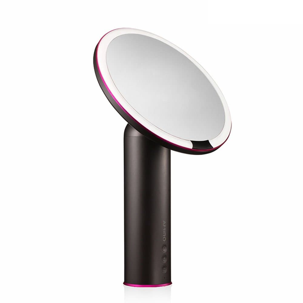 Amiro Lighted Makeup Mirror with Natural Daylight LED Lights, Smart Motion Sensor, Adjustable Brightness, Rechargeable and Cordless, High Definition Countertop Vanity Mirror, Black