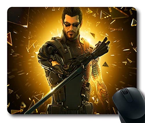 Custom Gaming Mouse Pad with deus ex human revolution adam jensen cyborg Non-Slip Neoprene Rubber Standard Size 9 Inch(220mm) X 7 Inch(180mm) X 1/8 Inch(3mm) Desktop Mousepad Laptop Mousepads Comfortable Computer Mouse Mat