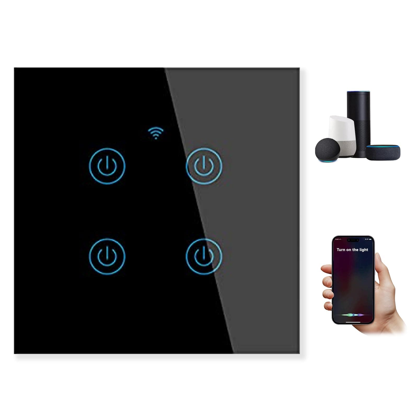 WiFi Smart Wall Light Switch,Touch Switches, No Neutral Wire Required, Compatible with Alexa, APP Remote Control Touch Switch, Voice Control, No Hub Required (Black 4 Gang)