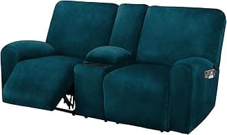 ULTICOR Ultimate Decor Reclining Love Seat with Middle Console Slipcover, 8-Piece Velvet Stretch Loveseat Reclining Sofa Covers, 2 seat Love seat Recliner Cover, Thick, Soft, Washable, (Deep Teal)